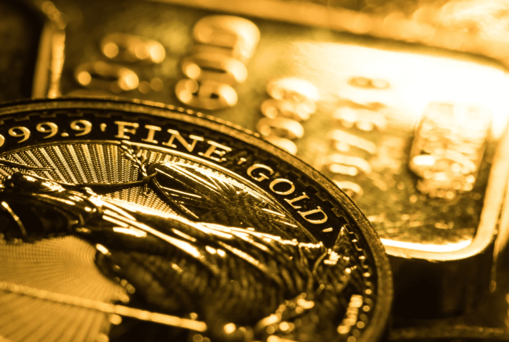 Gold Britannia coin and bar
